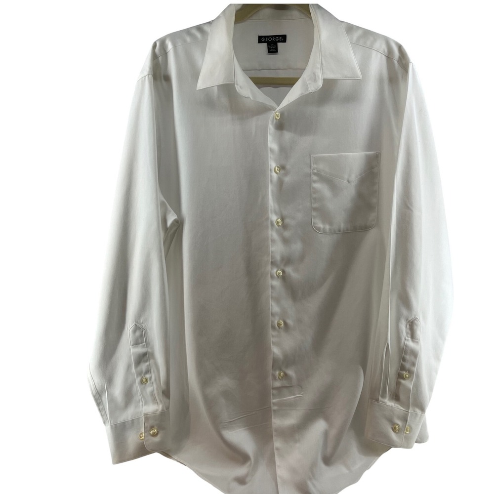 George Button Down Shirt Mens LG White Good Long Sleeve Solid Pocket Classic